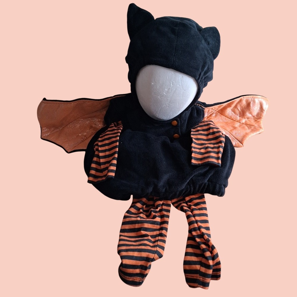 Target Toddler Bat Halloween Costume Set Black Orange Striped 12-18M 3pc